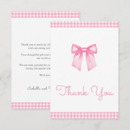 Classic Gingham Pink Bow Baby Shower Tack Kort