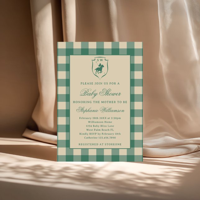 Classic Gingham Plaid Polo Equestrian Baby Shower Inbjudningar (Skapare uppladdad)