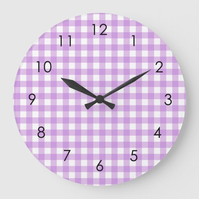 Classic Gingham Play Lilac Pastel Aesthetic Stor Klocka (Framsida)