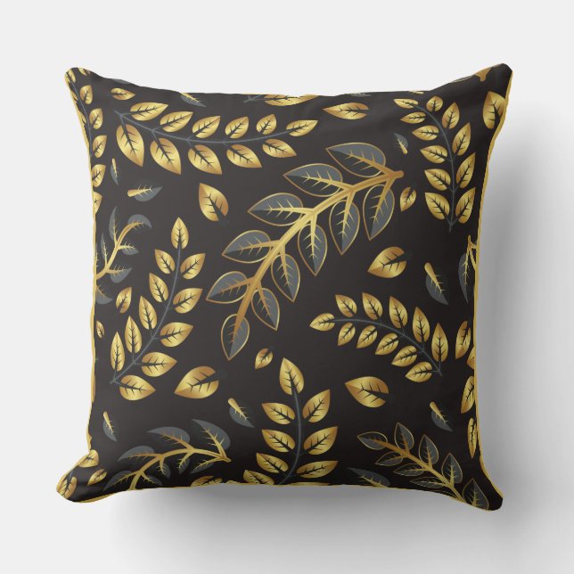 Classic Gold Bronze Leaves on Black  Kudde (Framsida)