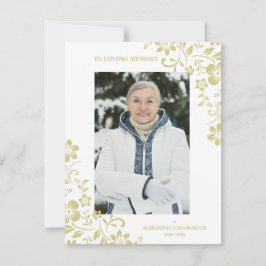Classic Gold Floral Funeral Service Dear One Photo Anteckningskort