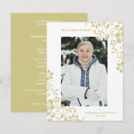 Classic Gold Floral Funeral Service Dear One Photo Anteckningskort