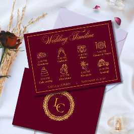 Classic Gold Frame Royal Monogram Wedding Timeline Tilläggskort