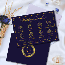Classic Gold Frame Royal Monogram Wedding Timeline Tilläggskort