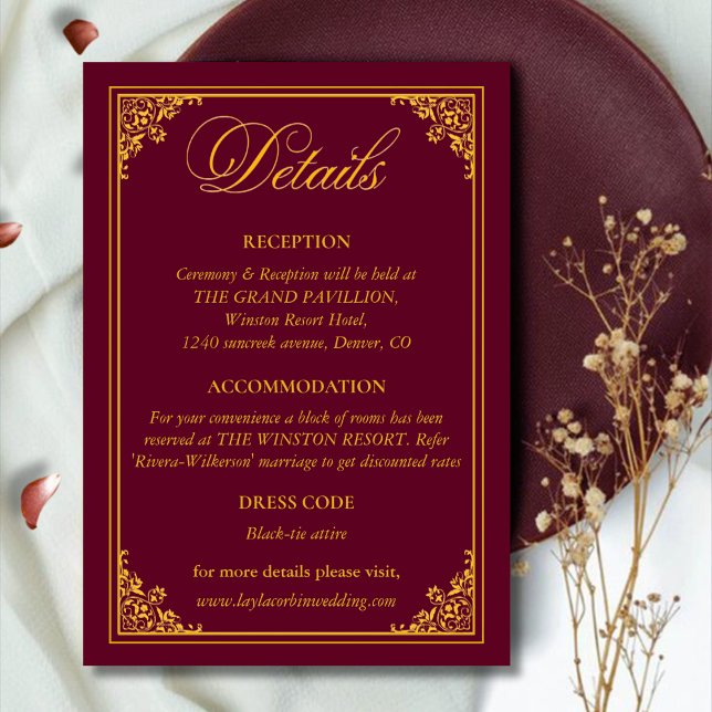 Classic Gold Frame Royal Wedding Details Tilläggskort (Skapare uppladdad)