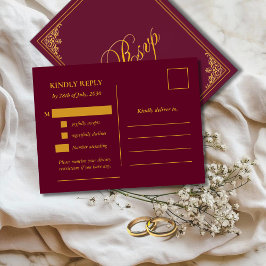 Classic Gold Frame Wedding RSVP Postcard Vykort