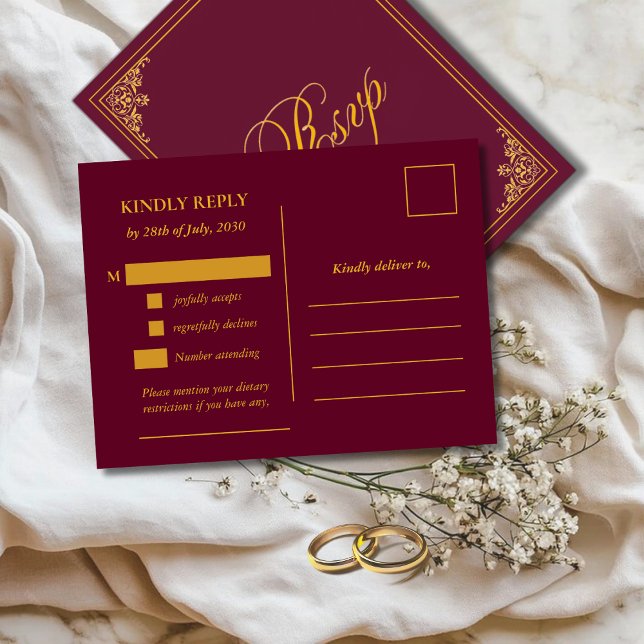 Classic Gold Frame Wedding RSVP Postcard Vykort (Skapare uppladdad)