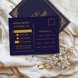 Classic Gold Frame Wedding RSVP Postcard Vykort