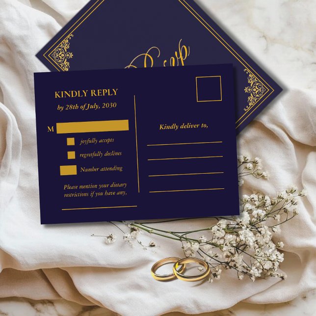 Classic Gold Frame Wedding RSVP Postcard Vykort (Skapare uppladdad)
