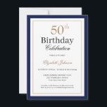 Classic Gold Navy Blue 50th Birthday Party Inbjudningar<br><div class="desc">Classic Gold Navy Blue 50th Birthday Party Invitation</div>