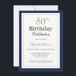 Classic Gold Navy Blue 50th Birthday Party Inbjudningar<br><div class="desc">Classic Gold Navy Blue 50th Birthday Party Invitation</div>