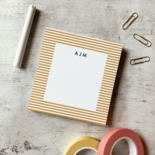Classic Golden Rand Monogram Post-it Block (Classic Golden Stripes Monogram Post-it Notes)