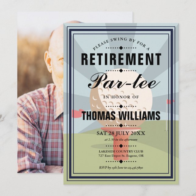 Classic Golf Pension Partee Party Photo Inbjudningar (Fram/baksida)