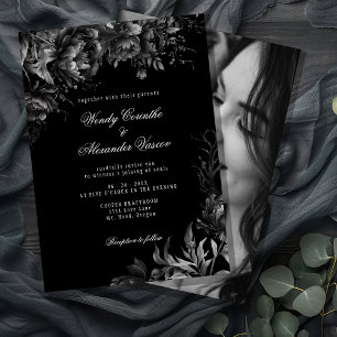 Classic Gothic Black Bröllop Photo Inbjudningar