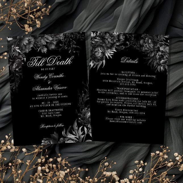 Classic Gothic Black 'Till Död Bröllop' - detaljer Inbjudningar (Skapare uppladdad)