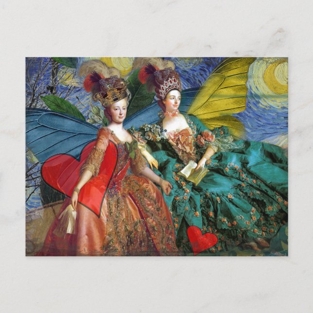 Classic Gothic Gemini Whimsical Butterfly Woman Vykort (Framsida)