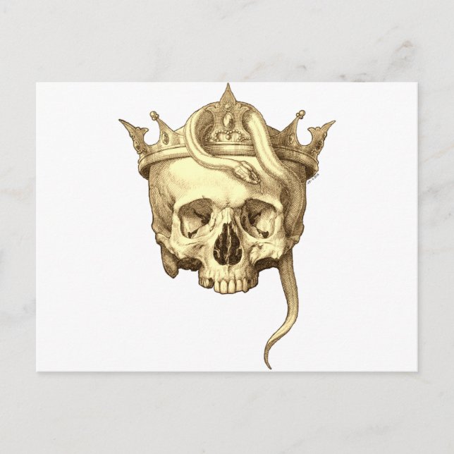 Classic Gothic Skull och Snake Krona Monotone Vykort (Framsida)