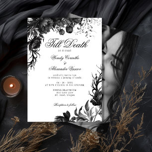 Classic Gothic White 'Till Död Bröllop Photo Inbjudningar