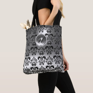 CLASSIC GRÅTT BLACK WHITE DAMASK GEMSTONE MONOGRAM TYGKASSE