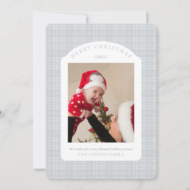 Classic Gray Plaid Christmas Card Julkort (Framsida)