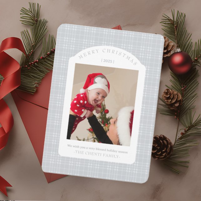 Classic Gray Plaid Christmas Card Julkort (Skapare uppladdad)