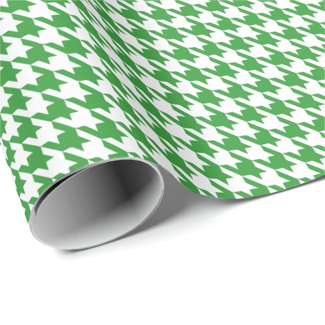 Classic Green and White Houndstooth Pattern  Presentpapper (Rullad Hörn)