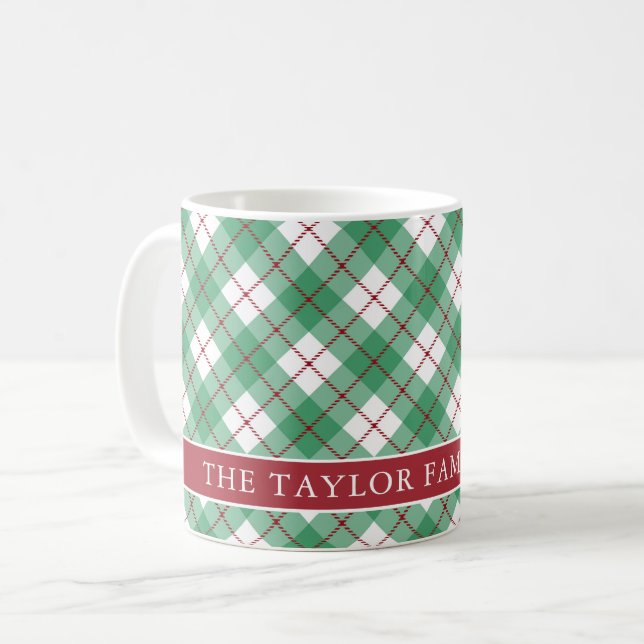 Classic Green Argyle Plaid Preppy Family Name Kaffemugg (Framsida vänster)