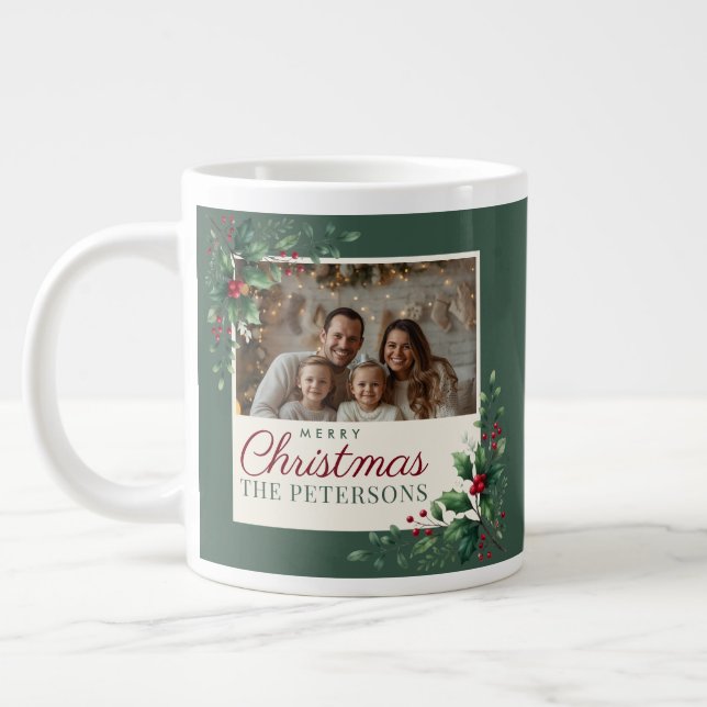Classic Green Botanical Photo Christmas Mug Jumbo Mugg (Vänster)
