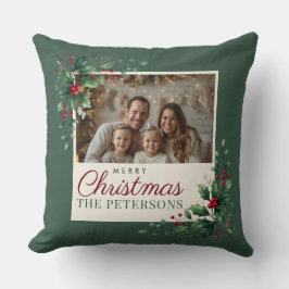 Classic Green Botanical Photo Christmas Pillow Kudde