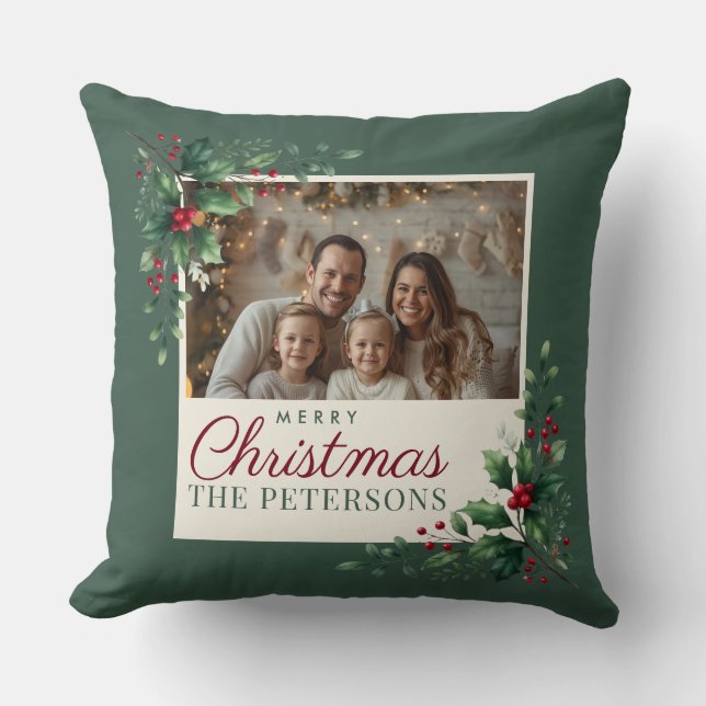 Classic Green Botanical Photo Christmas Pillow Kudde (Framsida)