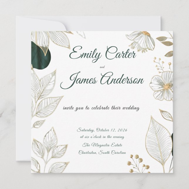 Classic Green Botanical Wedding Stationery Inbjudningar (Framsida)