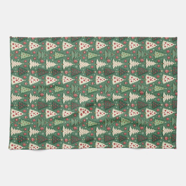 Classic Green Christmas Tree Pattern Holiday Kökshandduk (Horisontell)