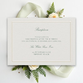 Classic Green Elevated Ecru Wedding Reception Tilläggskort