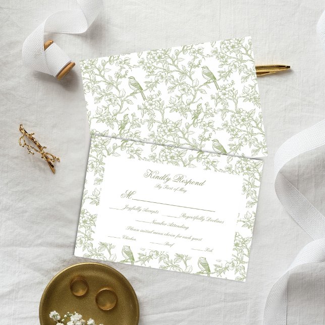 Classic Green Floral Garden Toile Response Card OSA Kort (Skapare uppladdad)