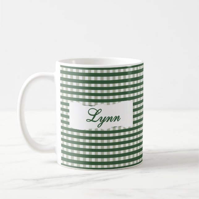 Classic Green Gingham Personalized Name  Kaffemugg (Vänster)