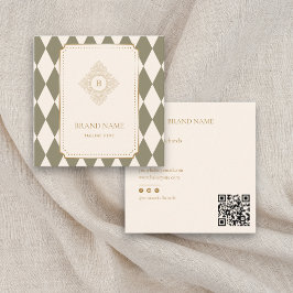 Classic Green & Ivory Argyle Monogram Gold Accent  Fyrkantigt Visitkort