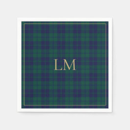 Classic Green Navy Tartan Plaid Gold Monogram Pappersservett