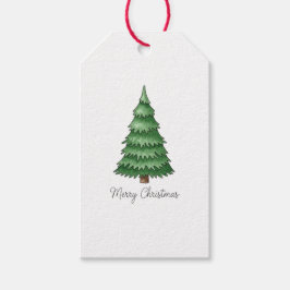 Classic Green Pine Tree Happy Holidays Tag Presentetikett