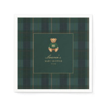 Classic Green Plaid Bear Baby Shower 