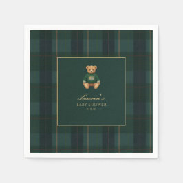 Classic Green Plaid Bear Baby Shower  Pappersservett