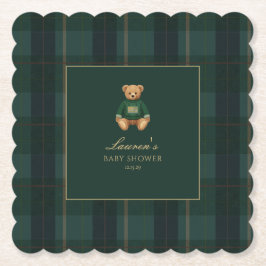 Classic Green Plaid Bear Baby Shower  Underlägg Papper