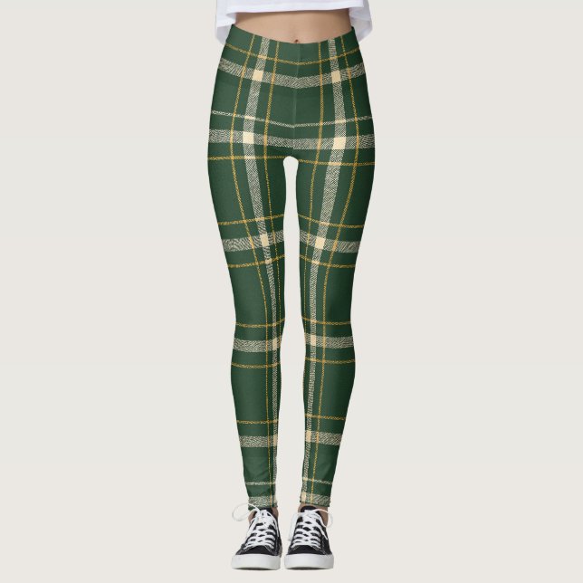 Classic Green Plaid Christmas Leggings (Framsida)