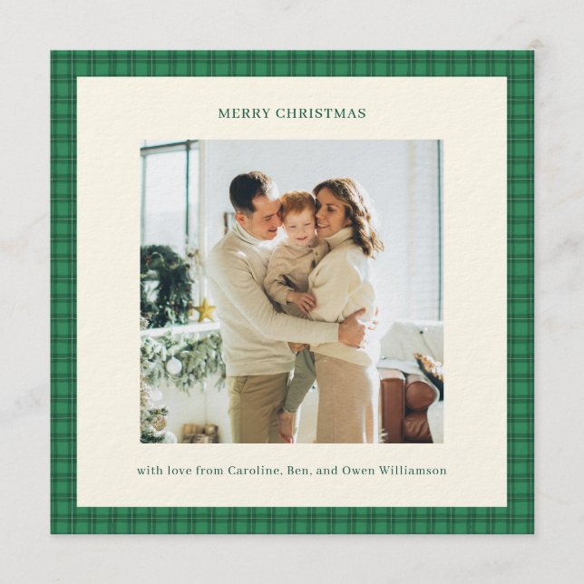 Classic Green Plaid Cozy Christmas Photo Inbjudningar (Framsida)