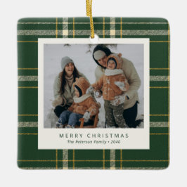 Classic Green Plaid Family 4 Photo Holiday Julgransprydnad Keramik