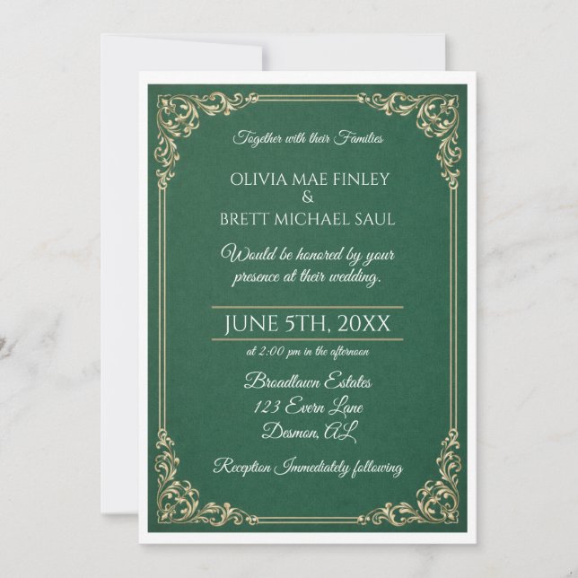 Classic Green! Simplistic Wedding invitation Inbjudningar (Framsida)