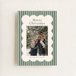 Classic Green Stripe Photo Holiday Card Julkort