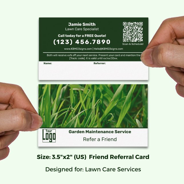 Classic Green & White Custom Image Lawn Service Rabattkort (Classic Green & White Custom Image Lawn Service Referral Card; Size: 3.5 x 2 Inch (US))