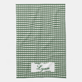Classic Green & White Gingham | Personalized Name Kökshandduk