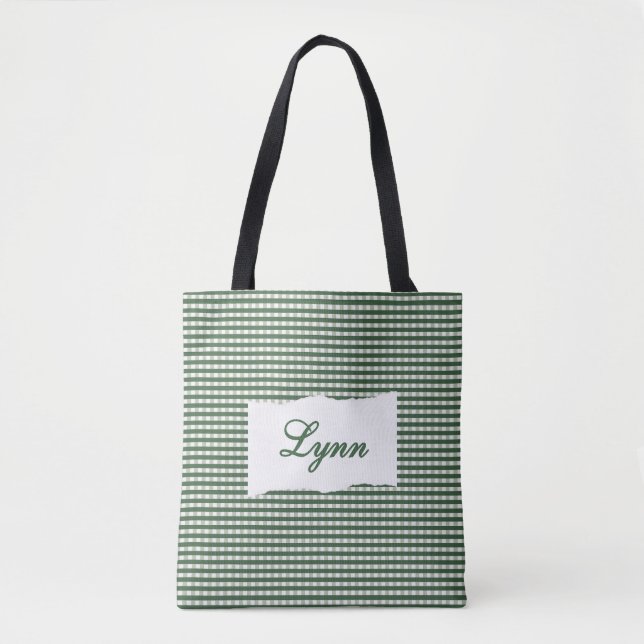 Classic Green & White Gingham | Personalized Name Tygkasse (Framsida)