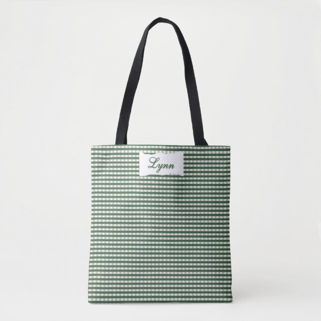 Classic Green & White Gingham | Personalized Name Tygkasse (Framsida)
